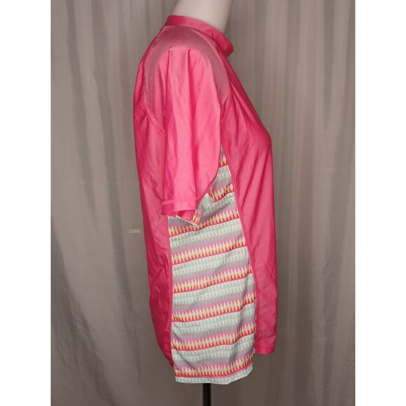 UV Skinz UPF 50+ Quick Dry Swim Top Shirt Pink Pattern Shirt Sleeve Rashguard L - Picture 7 of 7